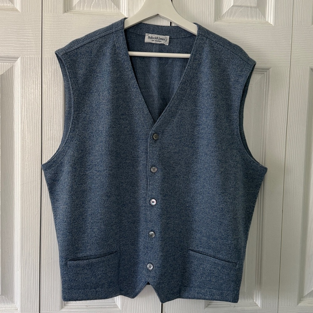 Bullock Jones Cashmere Cotton Italian Knit Blue Vest Vintage San Francisco 5